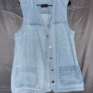 Vintage Denim Button Down Sleeveless Vest Shirt Light Wash Size Large